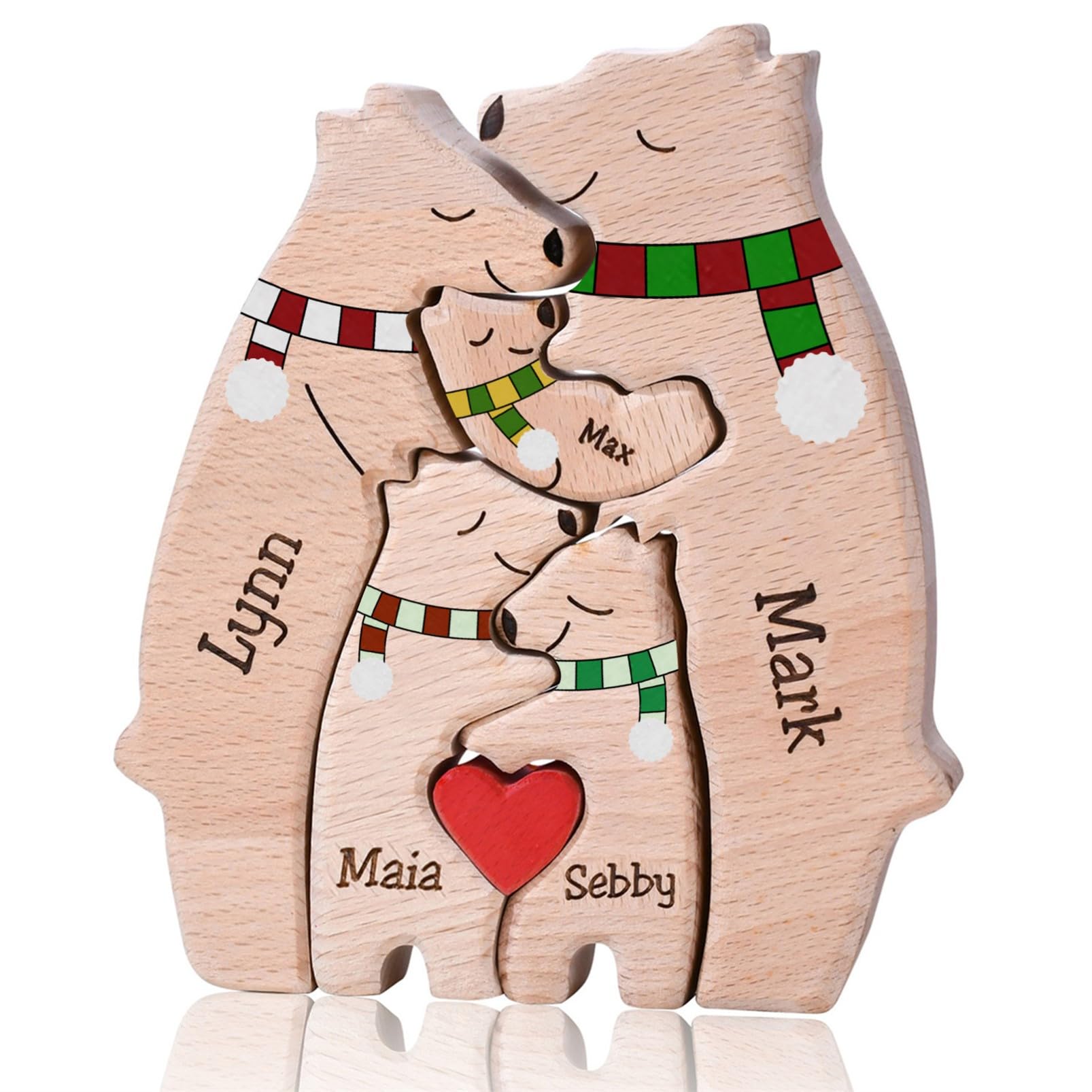 Personalized Family Name Puzzle with 2-8 Names Custom Wooden Bear Puzzle with Names Customized Wooden Puzzle Gifts for Christmas (Bear)