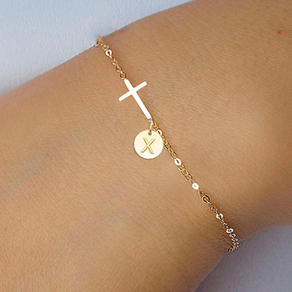 Stocking Stuffers for Teens Women, Cross Bracelet for Women Graduation Gift Dainty Cross Bracelet with Initials Christian Gifts for Women Teen Girl Gift Confirmation Baptism Religious Jewelry Birthday Mothers Day Gifts