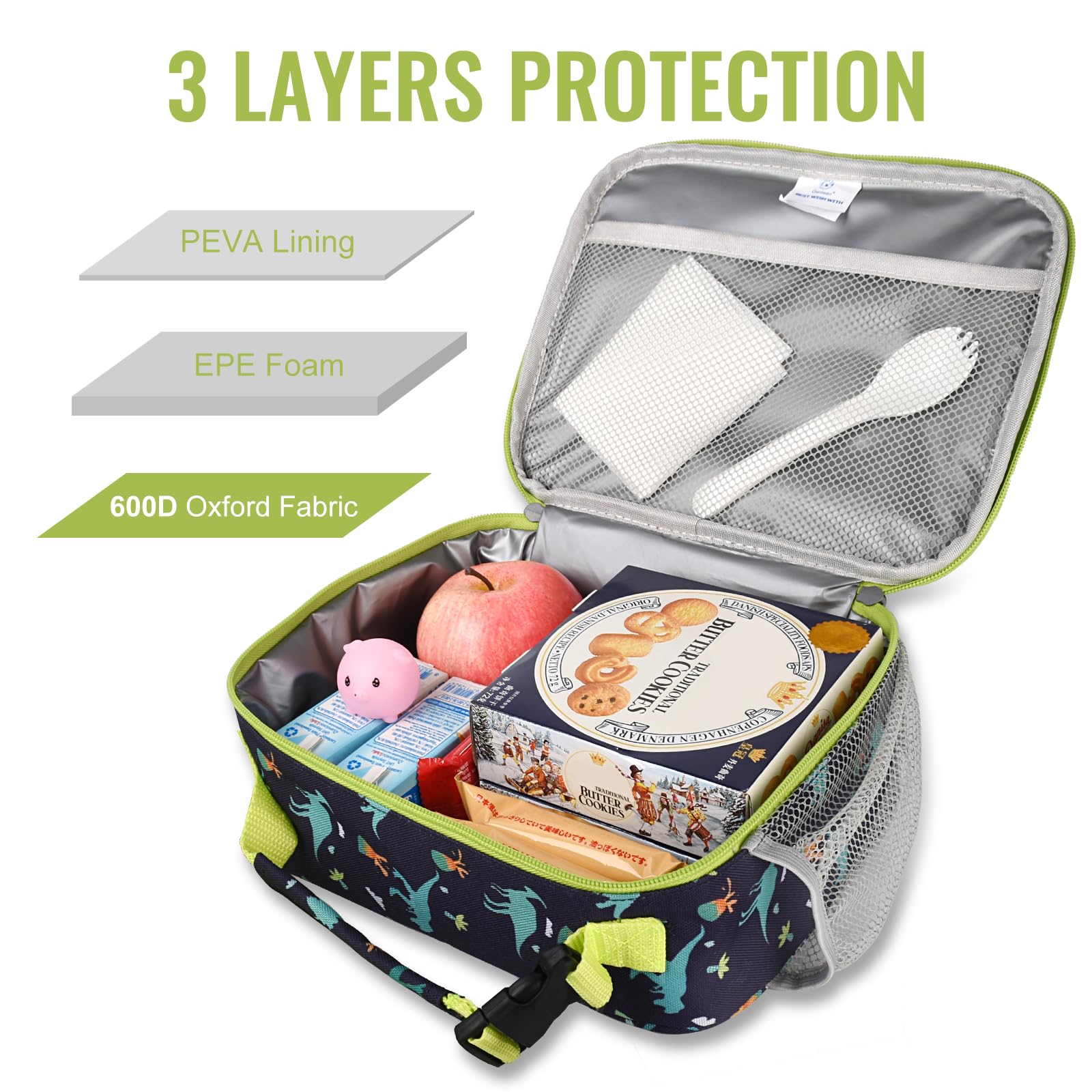 Genteen Lunch Box Kids, Insulated Lunch Bag Kids Boys Girls Back to School, Soft Lunch Box for Men Reusable Lunchbox for Office,Outdoor,School (Black)