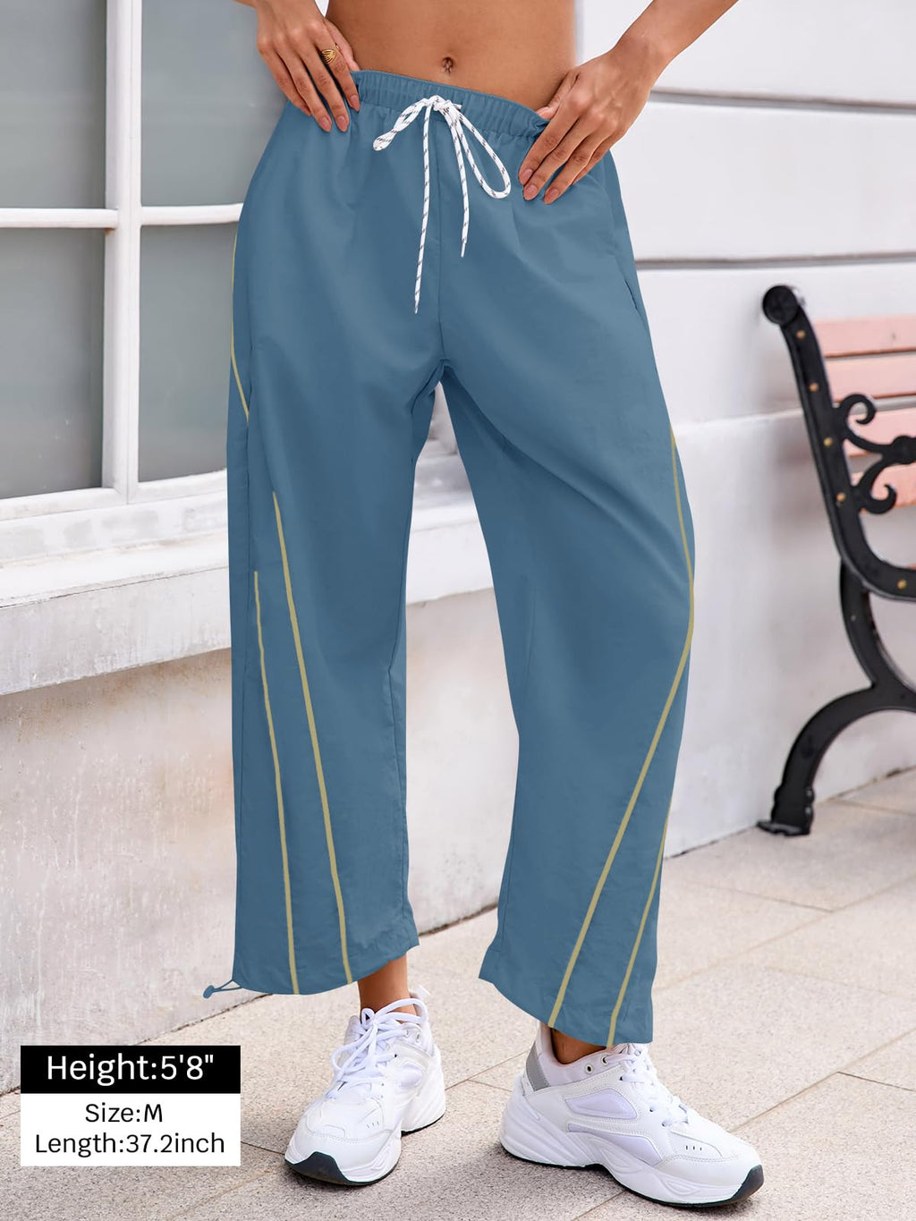 Fisoew Womens Baggy Wide Leg Pants Casual Elastic Waist Drawstring Hiking Workout Cropped Pants with Pockets