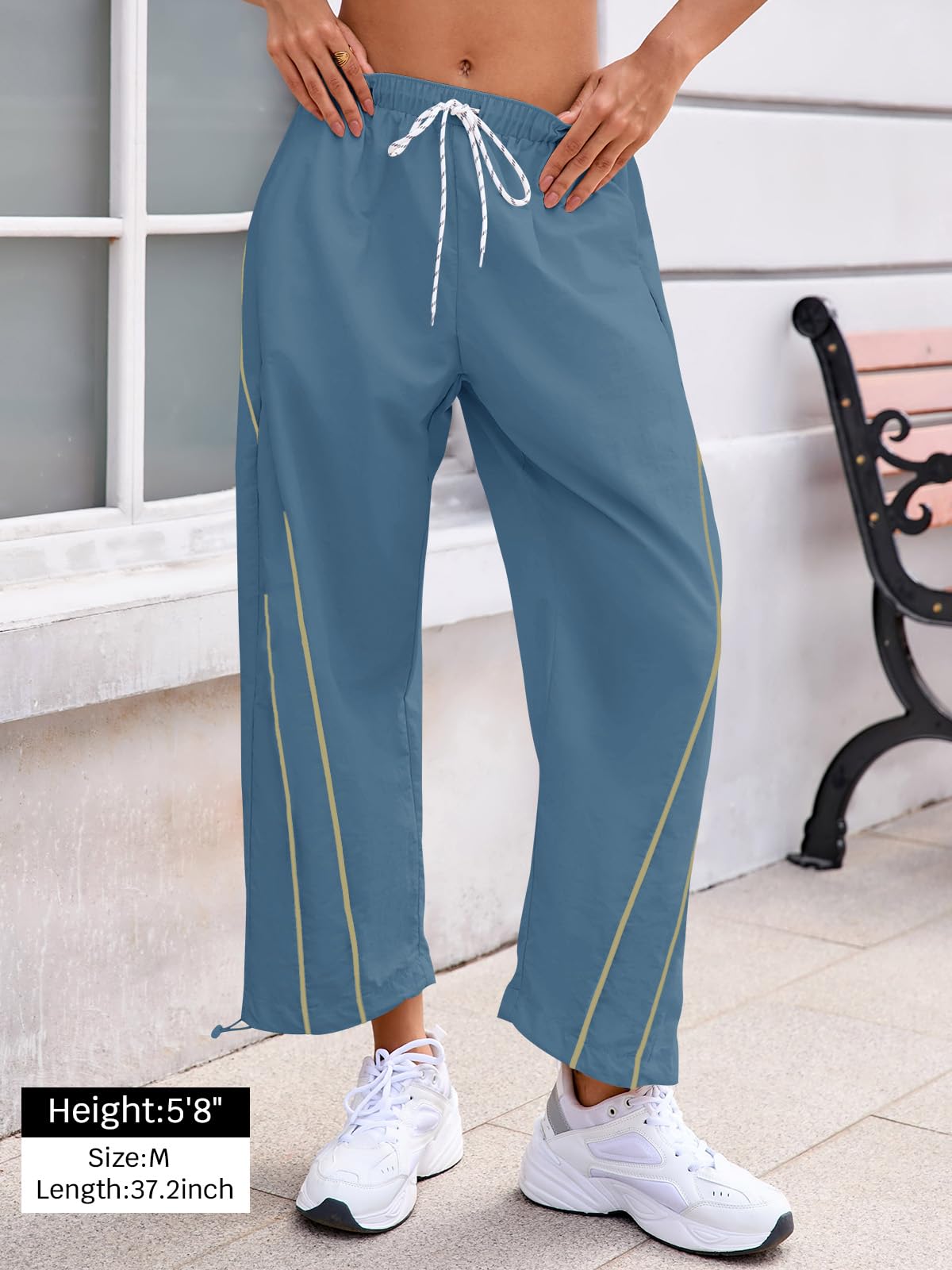 Fisoew Womens Baggy Wide Leg Pants Casual Elastic Waist Drawstring Hiking Workout Cropped Pants with Pockets