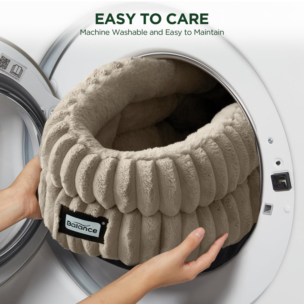 BALANCE Cat Bed Kitten Bed, Washable Round Cat Beds for Indoor Cats, Super Soft Plush Faux Fur Pet Bed for Puppy and Kitten with Anti-Slip Bottom