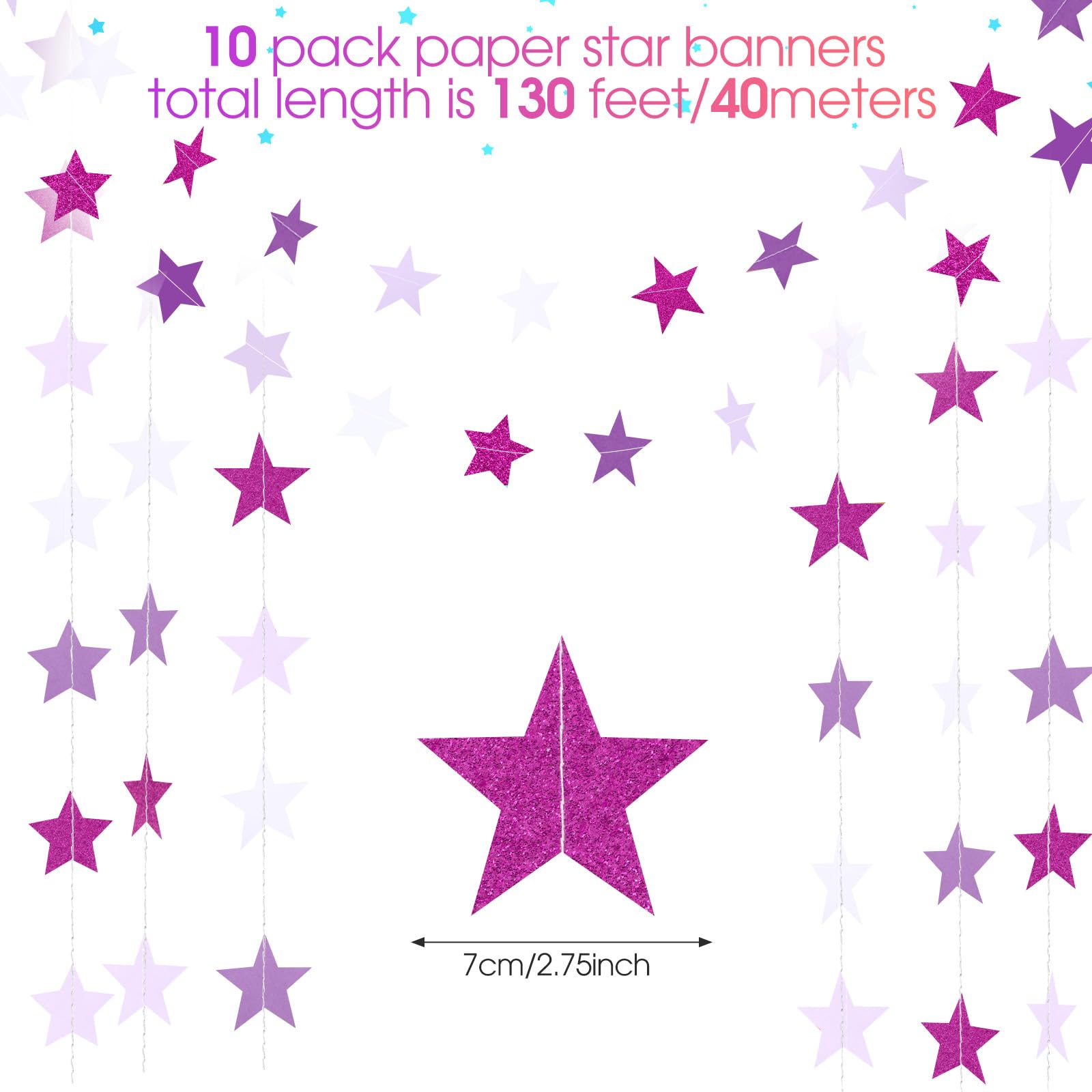 Patelai Glitter Star Garland Banner 2026 Graduation Decor 130 Feet Star Hanging Banner Twinkle Backdrop for Party Birthday Classroom Wedding Supplies(Gold)