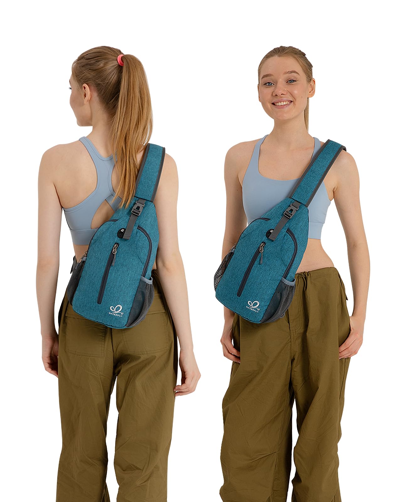 WATERFLY Crossbody Sling Backpack Sling Bag Travel Hiking Chest Bag Daypack (Black)