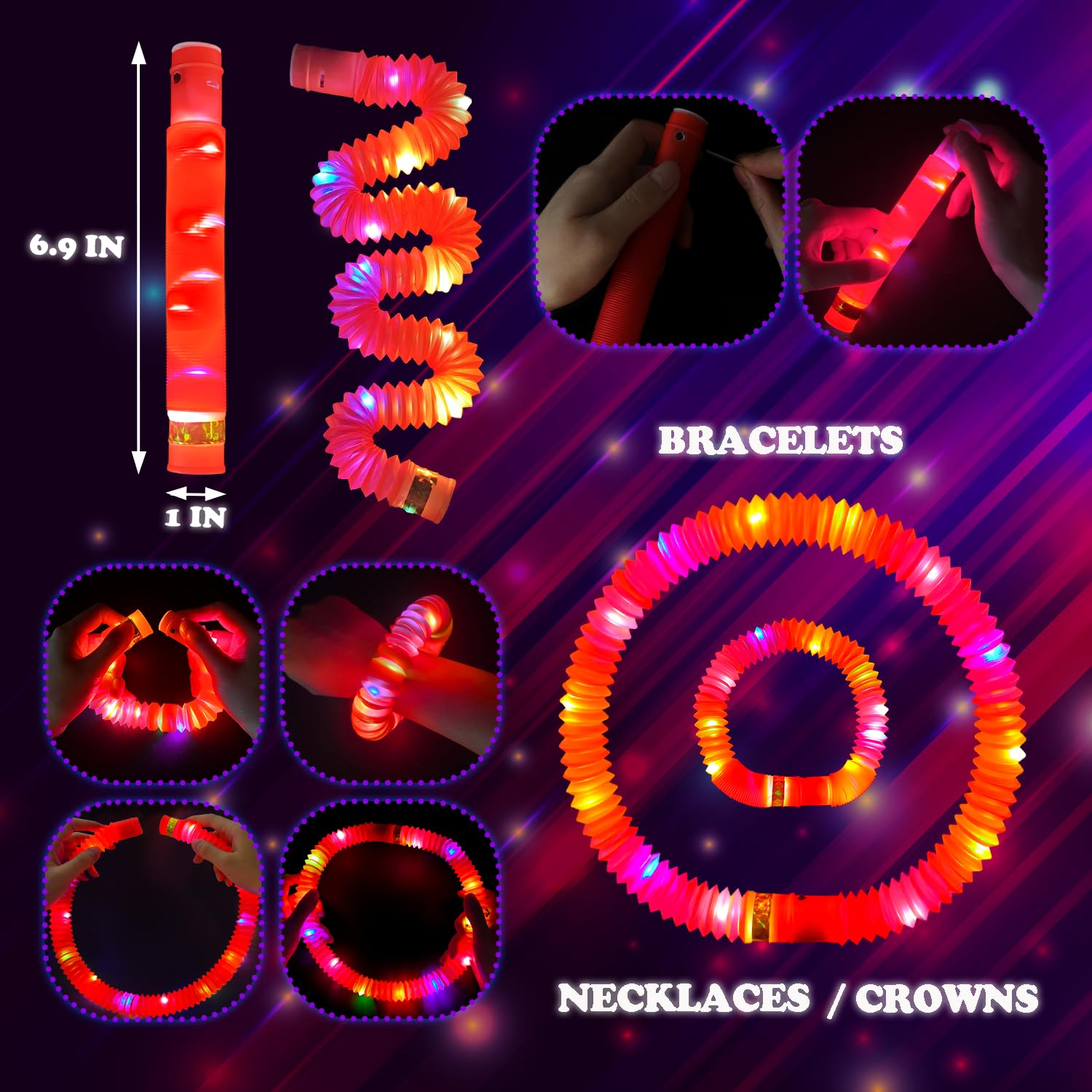 Kannove 12-24 PCS Green Glow Sticks Party Favors Supplies for Kids,4th of July LED Light up Pop Tubes for Toddlers,Neon Necklaces Bracelets Accessories,Glow Birthday Dance Camping Party Decorations