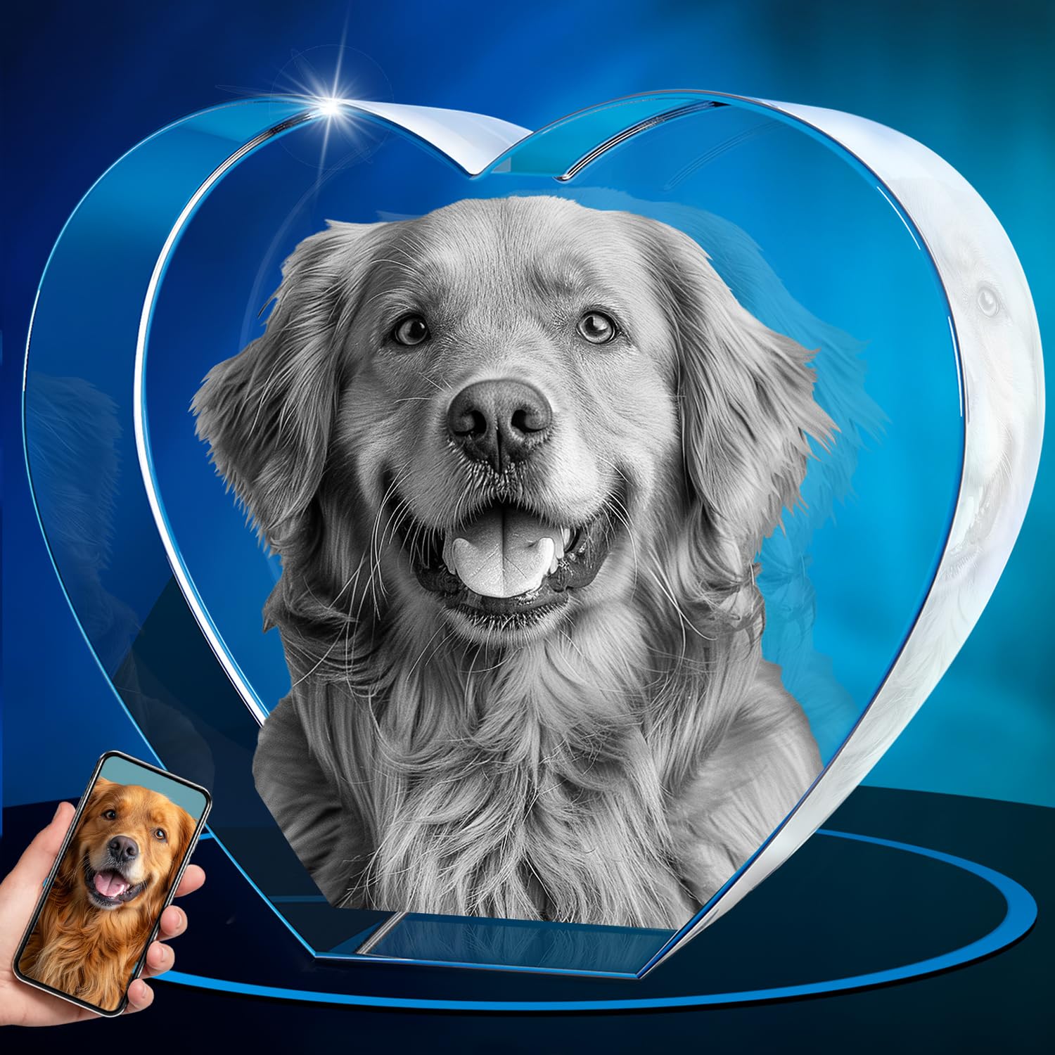 ArtPix 3D Crystal Photo, Personalized Dog Memorial Gifts with Your Own Photo for Dog Lovers, Pet Owners, 3D Laser Etched Picture, Engraved Crystal in Memory of Dog, Customized Gifts