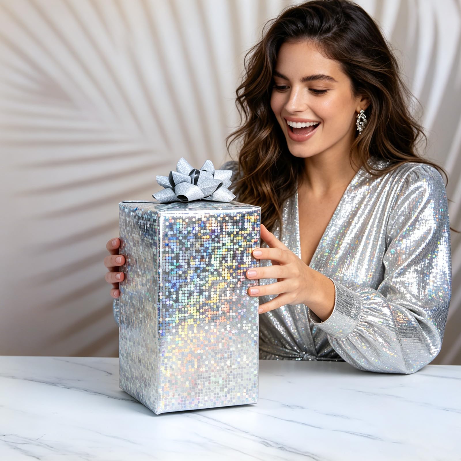 Burymento Black Wrapping Paper Roll, Metallic Holographic Stripe Gift Wrap for Birthday, Valentines, Mothers day, Graduation, Wedding, Fathers day, Baby Shower, Christmas (17 IN x 32.8 FT)