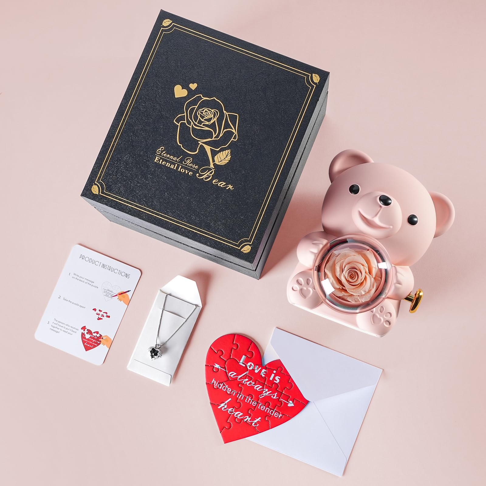 Cute Teddy Bear with Preserved Rose - A Real Rose Flower in Bear with Elegant Gift Box - Romantic Gift for Her in Mother's Day, Weddings, Anniversaries, and Bridal Showers (Red)