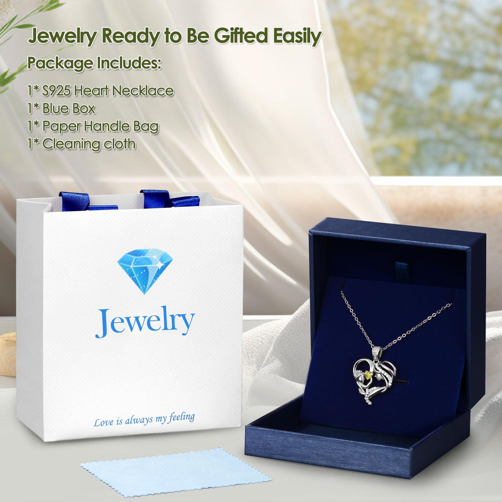 Mothers Day Gifts for Mom Wife Her Grandma, S925 Sterling Silver Birthstone Necklaces Jewelry for Women, Mother's Day Love Heart Pendant Necklace for Anniversary Birthday Christmas Day