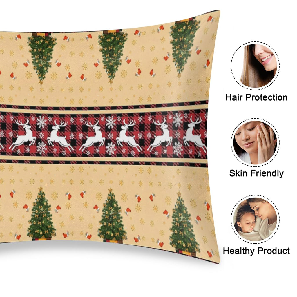 Christmas Light Trees Satin Pillow Case for Hair and Skin Satin Pillowcase Without Zipper Pillowcase, Standard Size Slip Silk Pillow Cases 20"x26" Silk Pillowcases for Bedroom Sofa Home Decor