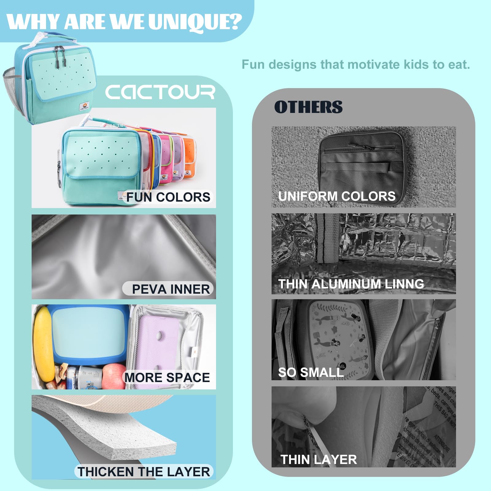 CaCTOUR Lunch Box Kids,Premium Insulated Lunchbox for Girls Boys,Soft Mini Cooler Bag Back to School Thermal Reusable Lunch Bag for Work School Picnic (Blue)