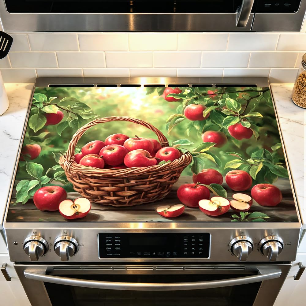 Stove Mat 28.35 x 20.47 Inch Christmas Fireplace and Tree Design Cozy Living Room Holiday Scene Decorative Kitchen Countertop Cover Reusable Flexible Mat for Gas Range Electric Stove Home Winter Décor