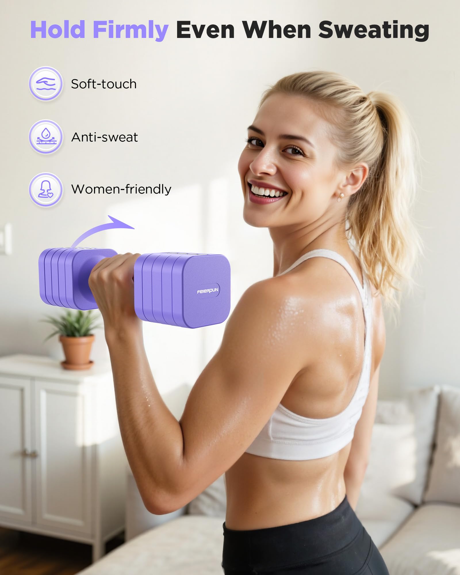 FEIERDUN DB3 5-in-1 Adjustable Dumbbell Set, 6LB/10LB Pair Adjustable Weights for Women at Home, Dual Locking Stable Hand Weights with TPU Soft Handle, Home Gym, Rehab, Pilates, Yoga, Strength Training