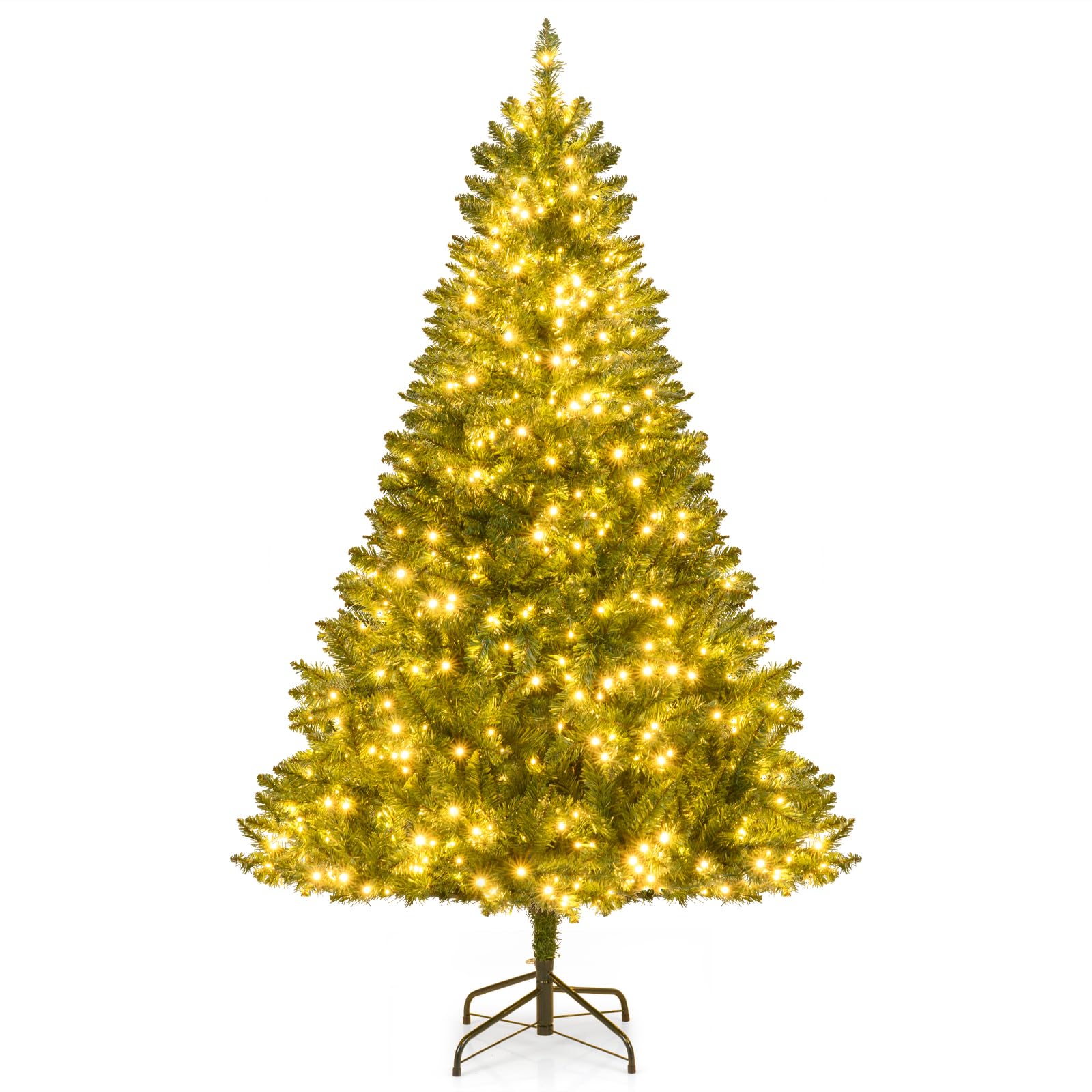 Goplus 7FT Pre-Lit Artificial Christmas Tree Auto-Spread/Close up Branches 11 Flash Modes with Multicolored 400 LED Lights & Metal Stand