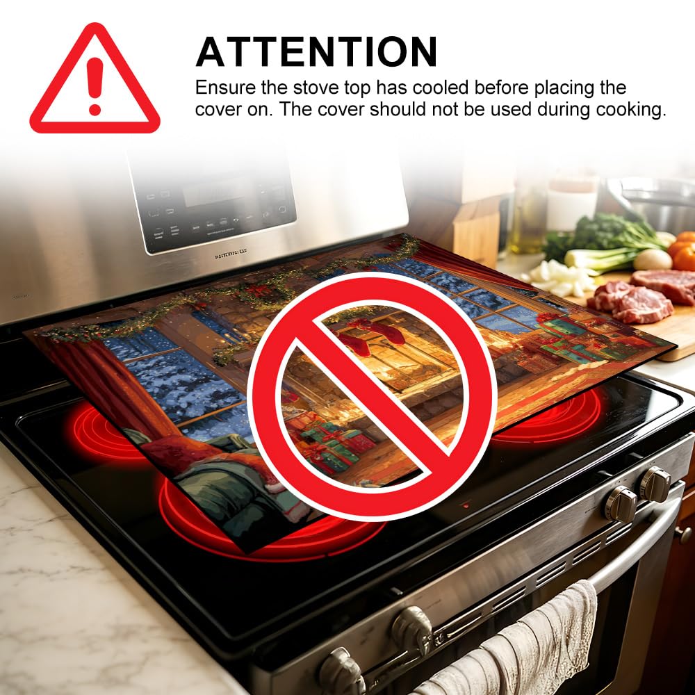 Stove Mat 28.35 x 20.47 Inch Christmas Fireplace and Tree Design Cozy Living Room Holiday Scene Decorative Kitchen Countertop Cover Reusable Flexible Mat for Gas Range Electric Stove Home Winter Décor