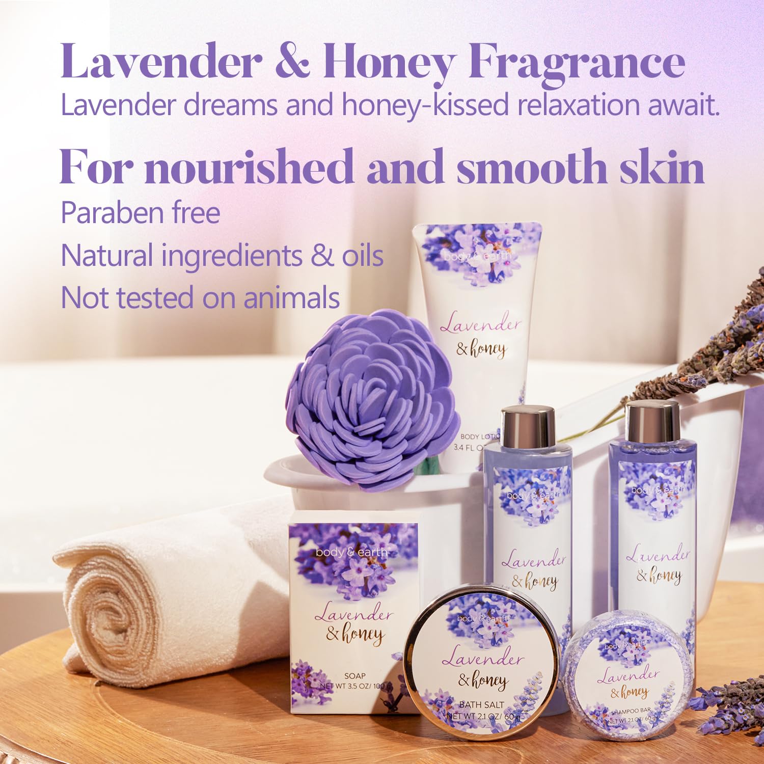 Gift Set for Women Body & Earth Gifts Set Lavender Gift Baskets For Women Bath Sets with Bubble Bath Body Lotion Scented Candle Mother‘s Day Gifts for mom