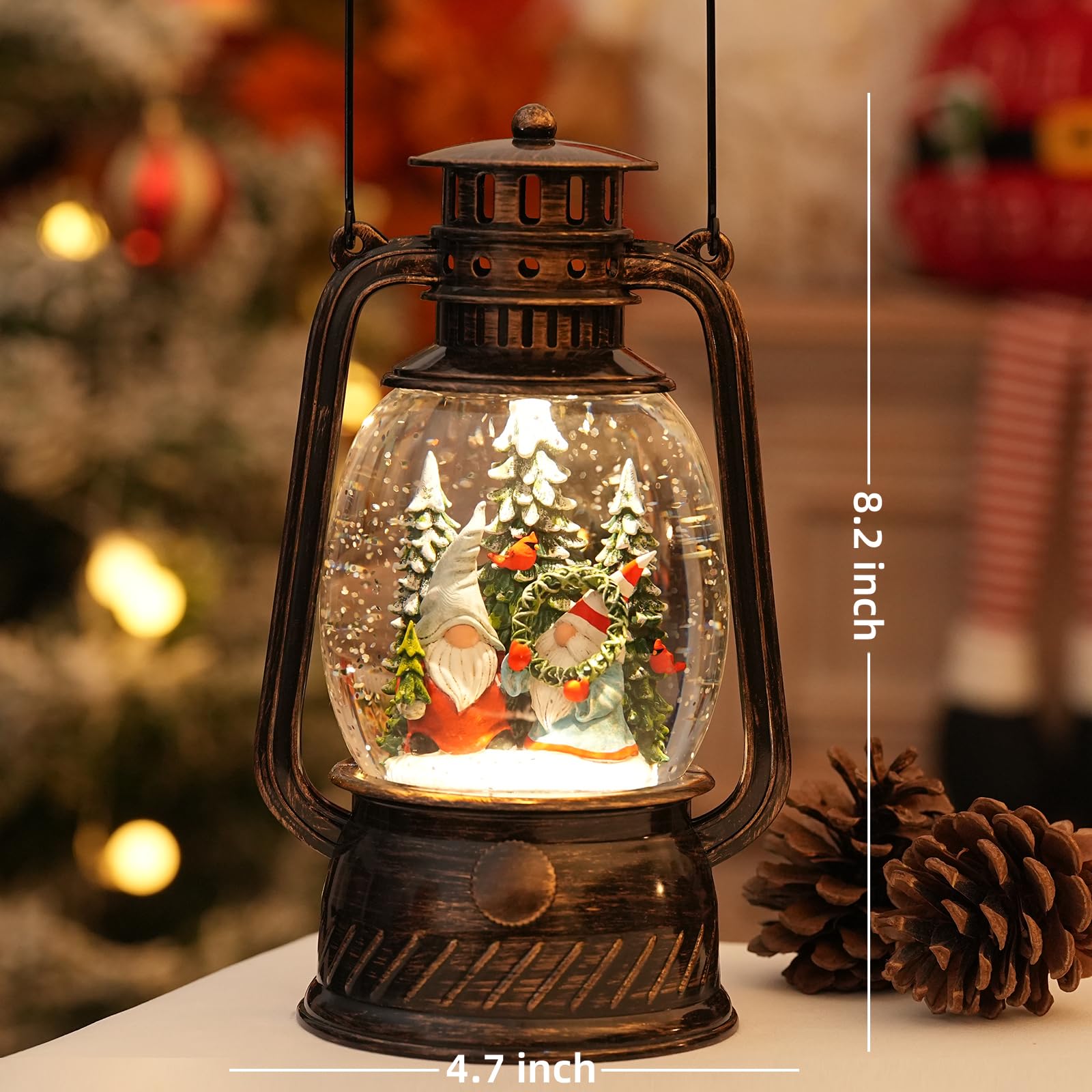 Snow Globe Christmas Decorations Indoor, Santa Claus Lighted Musical Christmas Snow Globes Lantern with Glitter & 6H Timer, Santa Claus Christmas Decorations for Home