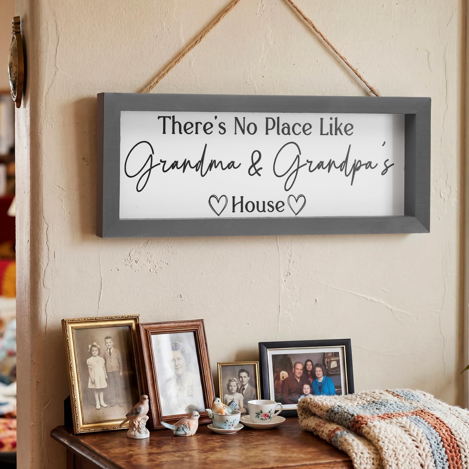 Yousoontic Grandparents Gift from Grandkids There's No Place Like Grandma & Grandpa's House Wooden Sign Farmhouse Home Decor for Birthday Christmas Thanksgiving Gift(Dark Brown,11.8 Inch)