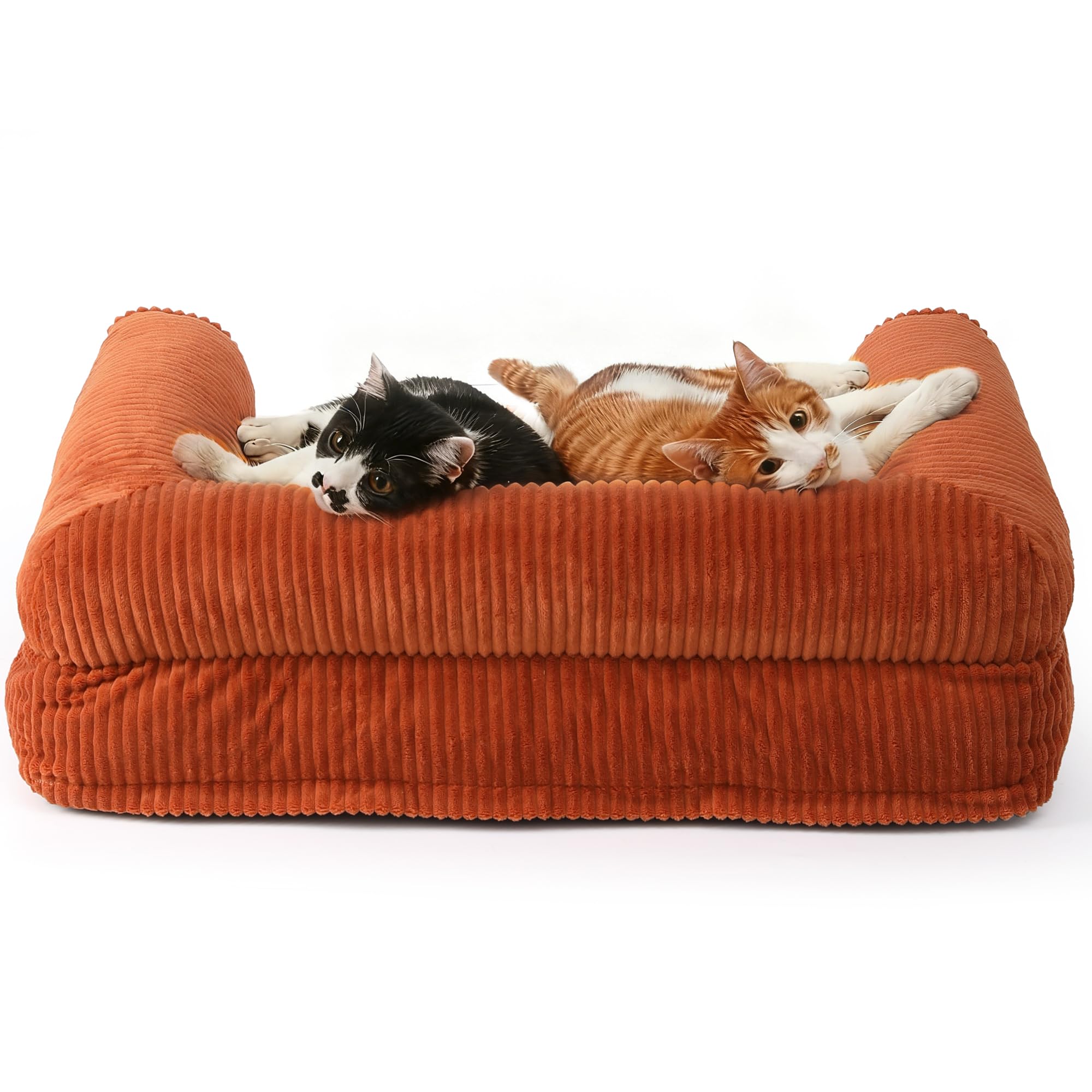 FUKUMARU Dog Couch Bed, Corduroy Cozy Cat Bed for Indoor Cats with Washable Cover, 28in Waterproof Orthopedic Dog Beds Sofa for Small Dogs and Large Cats, Cute Warm Cotton Pet Sofa, Green