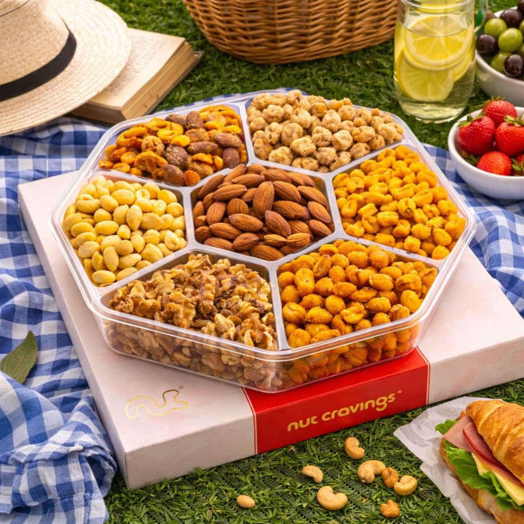 NUT CRAVINGS - Fathers Day Treats, Gift For Dad, Mixed Nuts Heart Shaped Gift Basket, Love in A Box (6 Assortments, 2 LB) Romantic Food Arrangement, Healthy Snack Care Package, Food Assortments