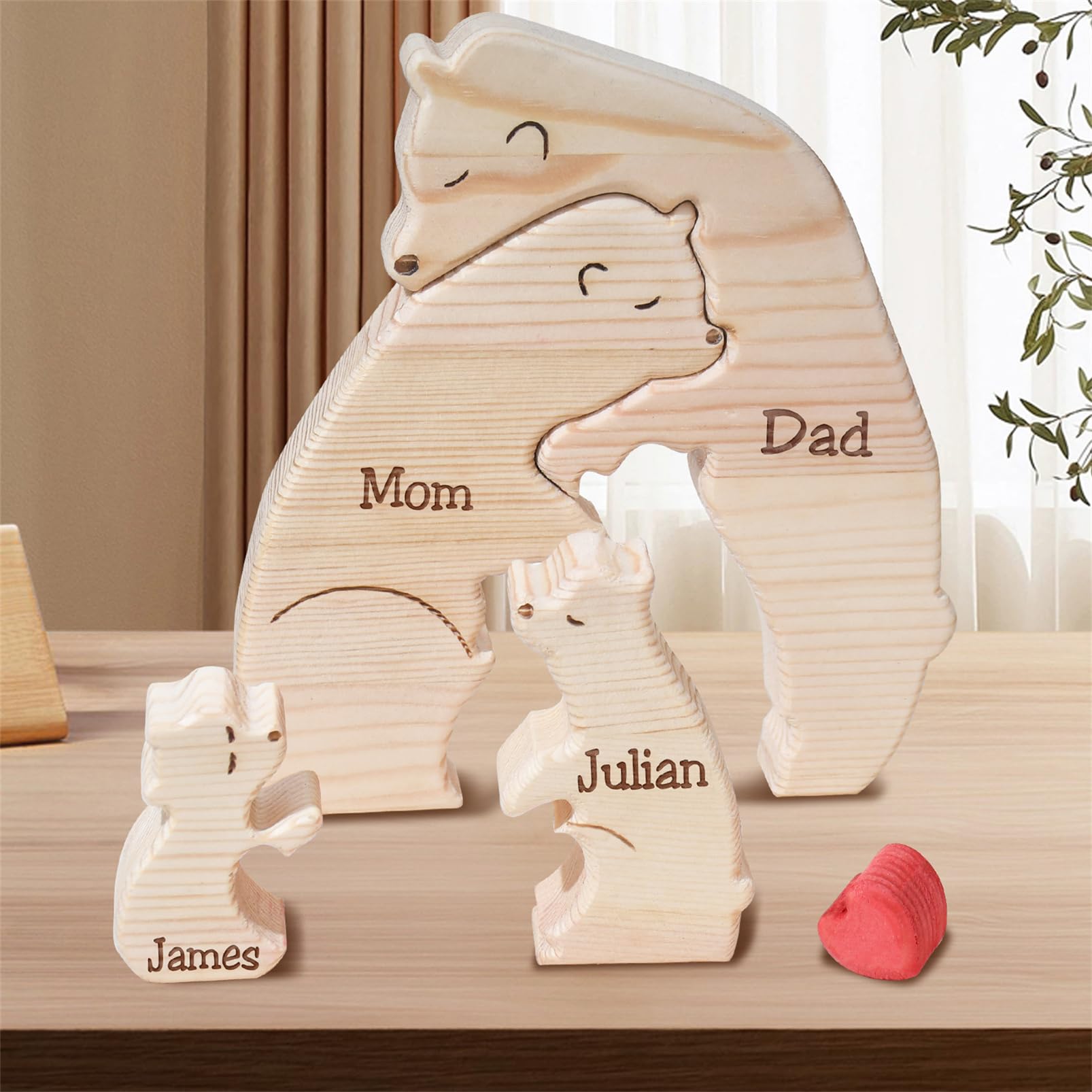 Personalized Family Name Puzzle with 2-8 Names Custom Wooden Bear Puzzle with Names Customized Wooden Puzzle Gifts for Christmas (Bear)