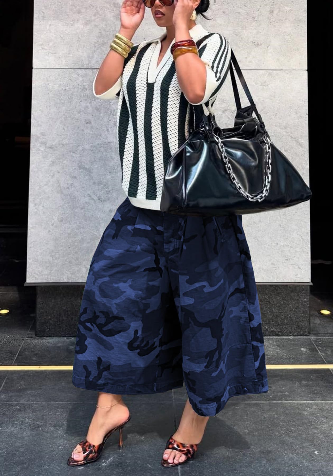 Unybwonn Women Baggy Cargo Jeans Camo Army Fatigue Wide Leg Harem Cropped Denim Pants Plus Size Camouflage Jean Trousers