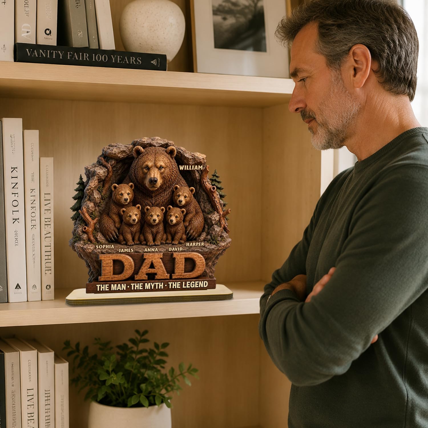Personalized Fist Bump Dad and Kids Name Wooden Plaque, Custom Fathers Day Plaque for Dad Grandpa, Customized Sign Decorations for Daddy, Grandpa, Heartfelt Father's Day Birthday Gifts for Husband