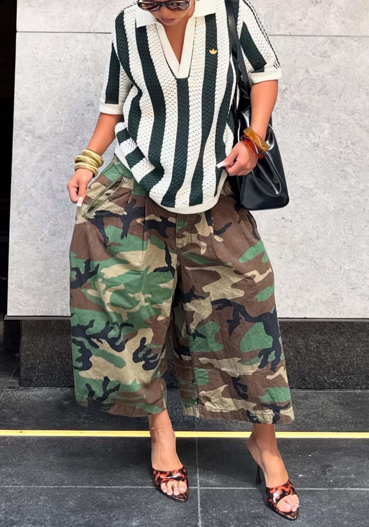 Unybwonn Women Baggy Cargo Jeans Camo Army Fatigue Wide Leg Harem Cropped Denim Pants Plus Size Camouflage Jean Trousers