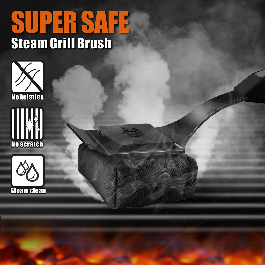 GRILLART Grill Brush Bristle Free. SteamWizards BBQ Replaceable Cleaning Head, Unique Seamless-Fit Scraper Tool for Cast Iron/Stainless-Steel Grates, Safe Barbecue Grill Cleaner-Red