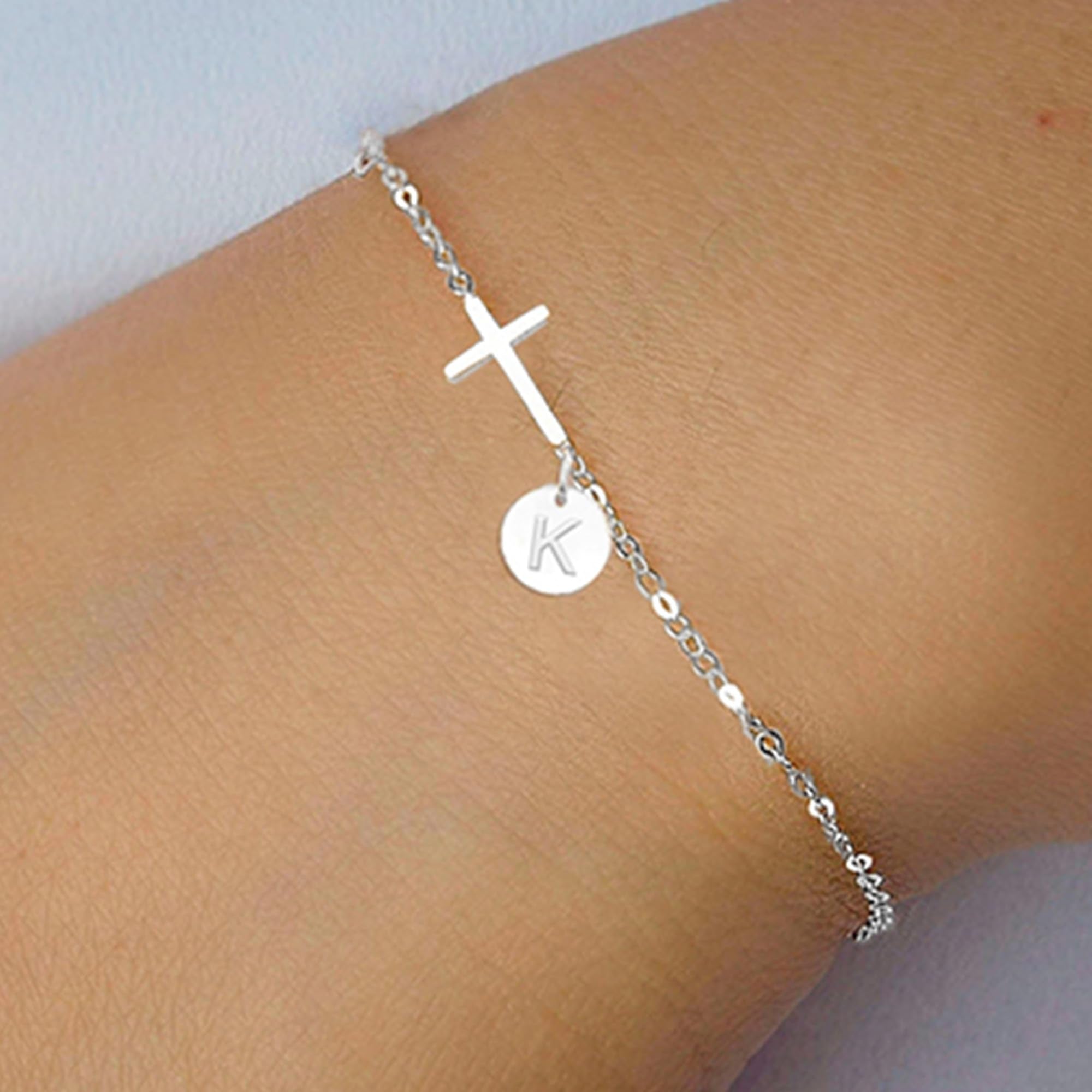 Stocking Stuffers for Teens Women, Cross Bracelet for Women Graduation Gift Dainty Cross Bracelet with Initials Christian Gifts for Women Teen Girl Gift Confirmation Baptism Religious Jewelry Birthday Mothers Day Gifts