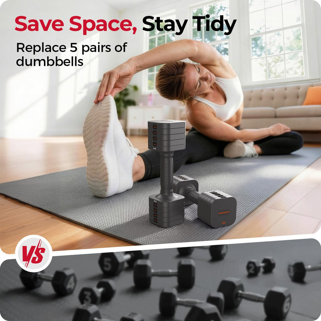 FEIERDUN DB3 5-in-1 Adjustable Dumbbell Set, 6LB/10LB Pair Adjustable Weights for Women at Home, Dual Locking Stable Hand Weights with TPU Soft Handle, Home Gym, Rehab, Pilates, Yoga, Strength Training