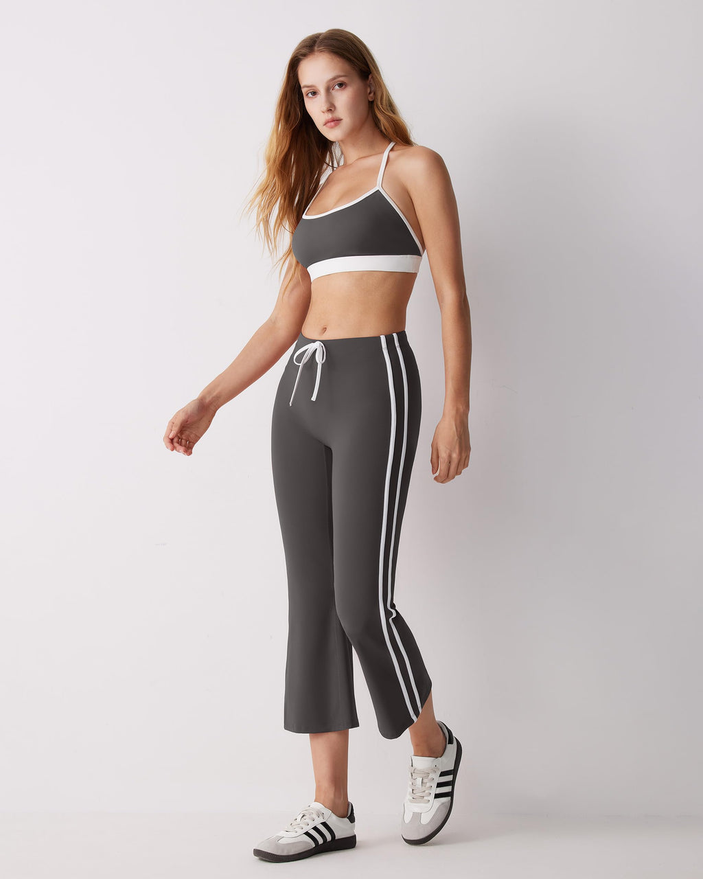 MOOSLOVER Women Flare Capri Yoga Pants High Waisted Side Stripe Drawstring Bootcut Flared Cropped Leggings