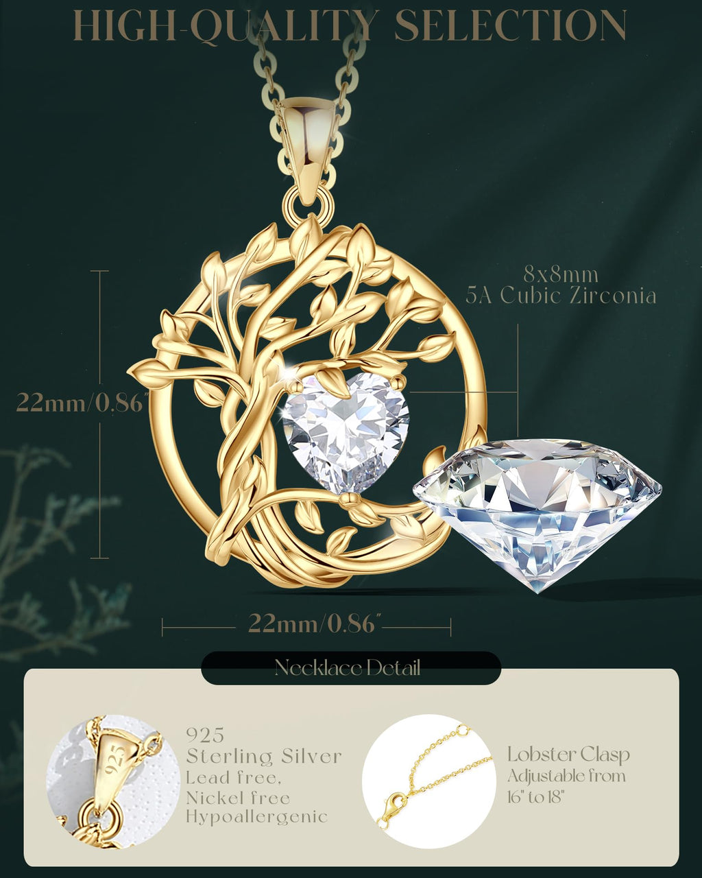 FANCIME Tree of life Birthstone necklace Sterling Silver Pendant Birthstone Necklace Gemstone Anniversary Birthday Jewelry Mothers Day Gifts for Mom Her Wife