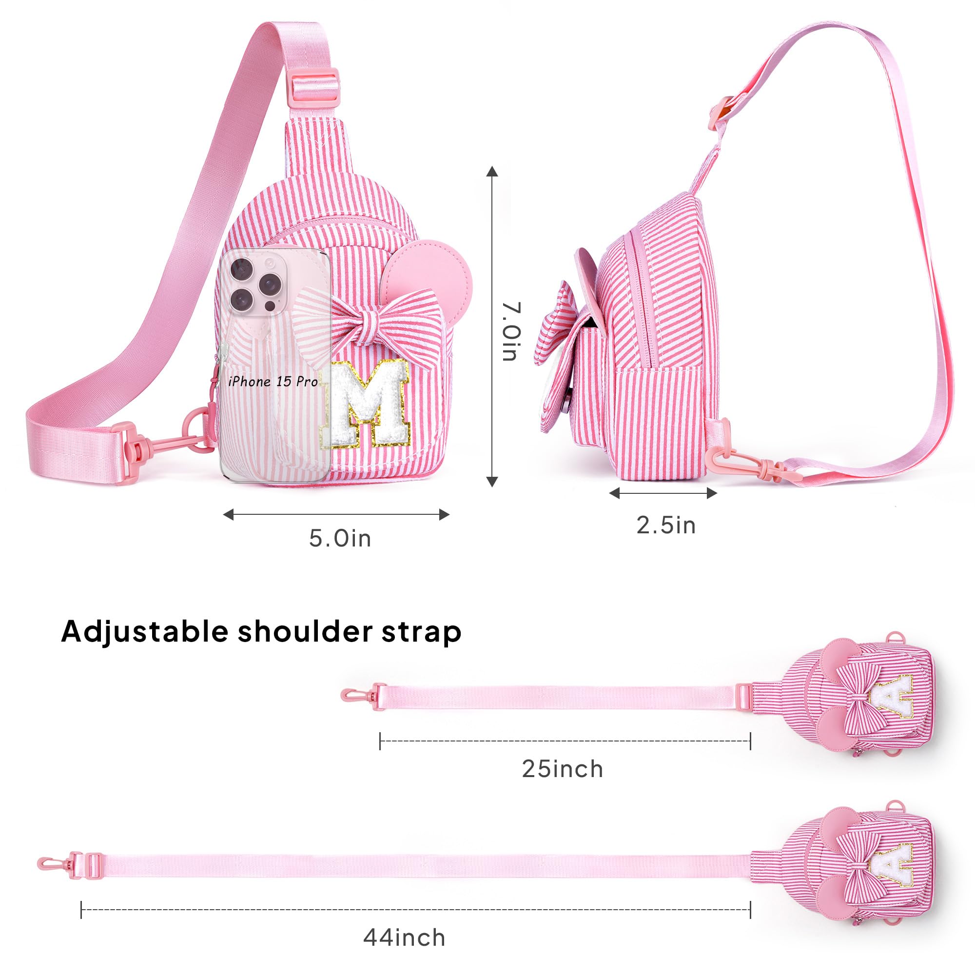 Birthday Gifts for Girls Kids, Personalized Small Initial Pink Sling Bag for Kid Girls | Small Initial Monogram Fanny Packs Crossbody Bag Purse for Girl Kid Year Old Birthday Gifts (Pink A)