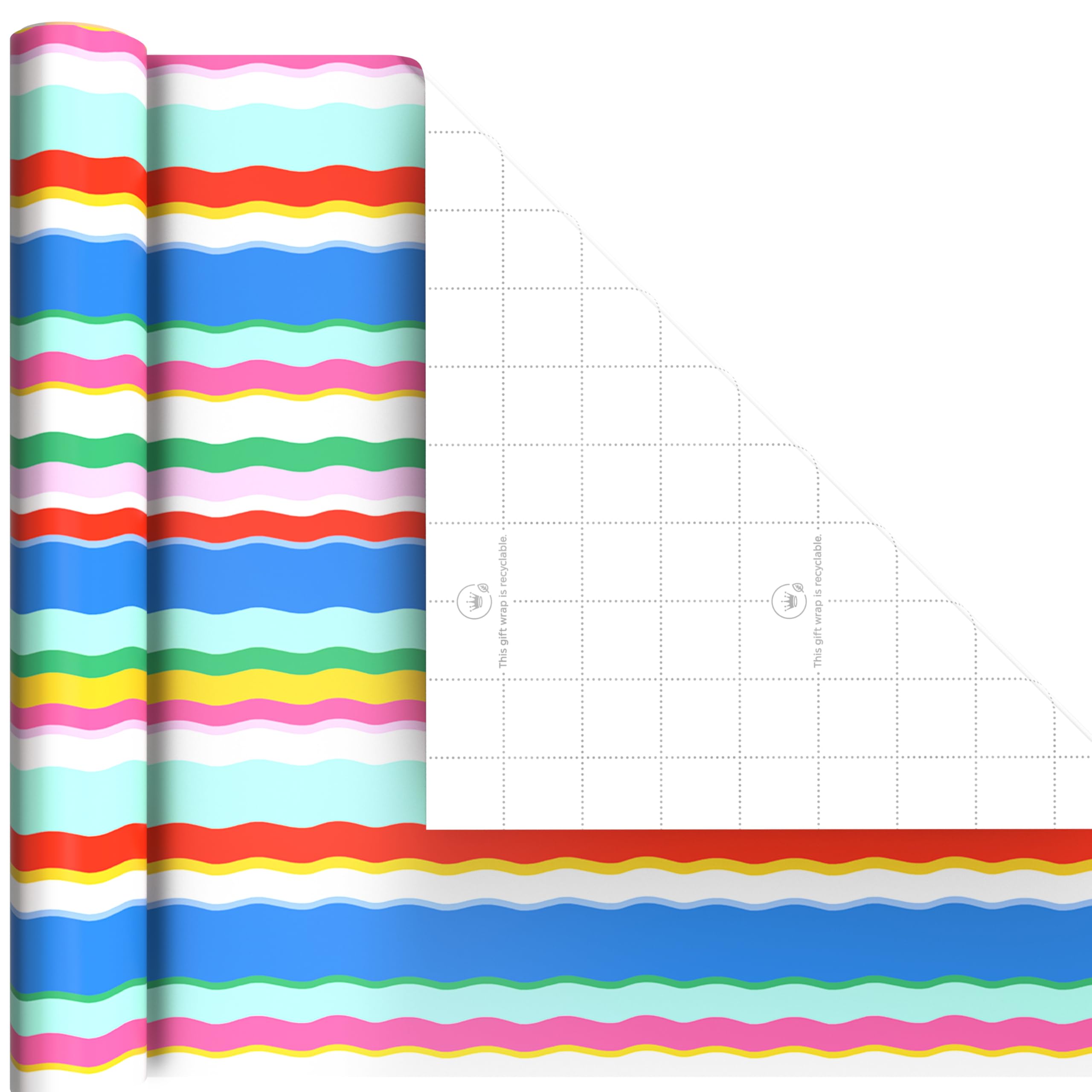Hallmark All Occasion Wrapping Paper Bundle with Cut Lines on Reverse (Pack of 6; 180 sq. ft. ttl.) Solids, Polka Dots & Stripes for Birthdays, Easter, Mothers Day, Weddings, Baby Showers (5JXW1746)