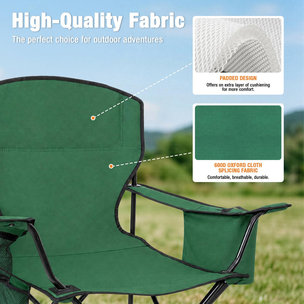Camping Chairs for Adults 2 Pack, Folding Chair with 4-Can Cooler Bag & Cup Holder, Portable Heavy Duty Outdoor Chair with Mesh Back for Camping, Beach, Lawn, Fishing, Blue