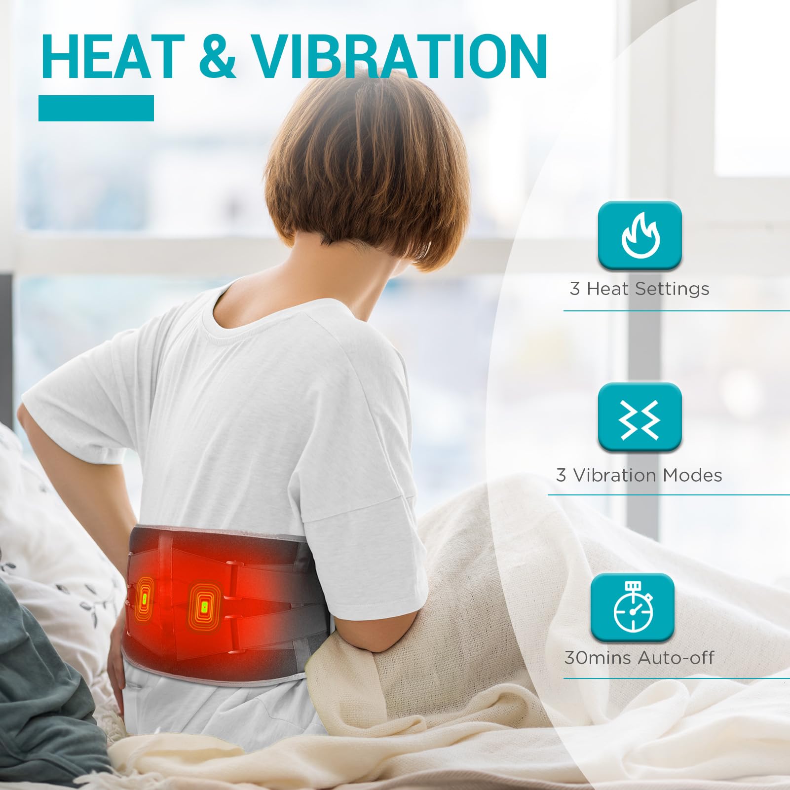 Comfytemp Cordless Heating Pad with Massager for Back, Fathers Day Dad Gifts for Men, FSA Eligible HSA Portable Lower Back Massager Rechargeable Wireless Electric, Women Mom Seniors 3 Heat 30mins Off