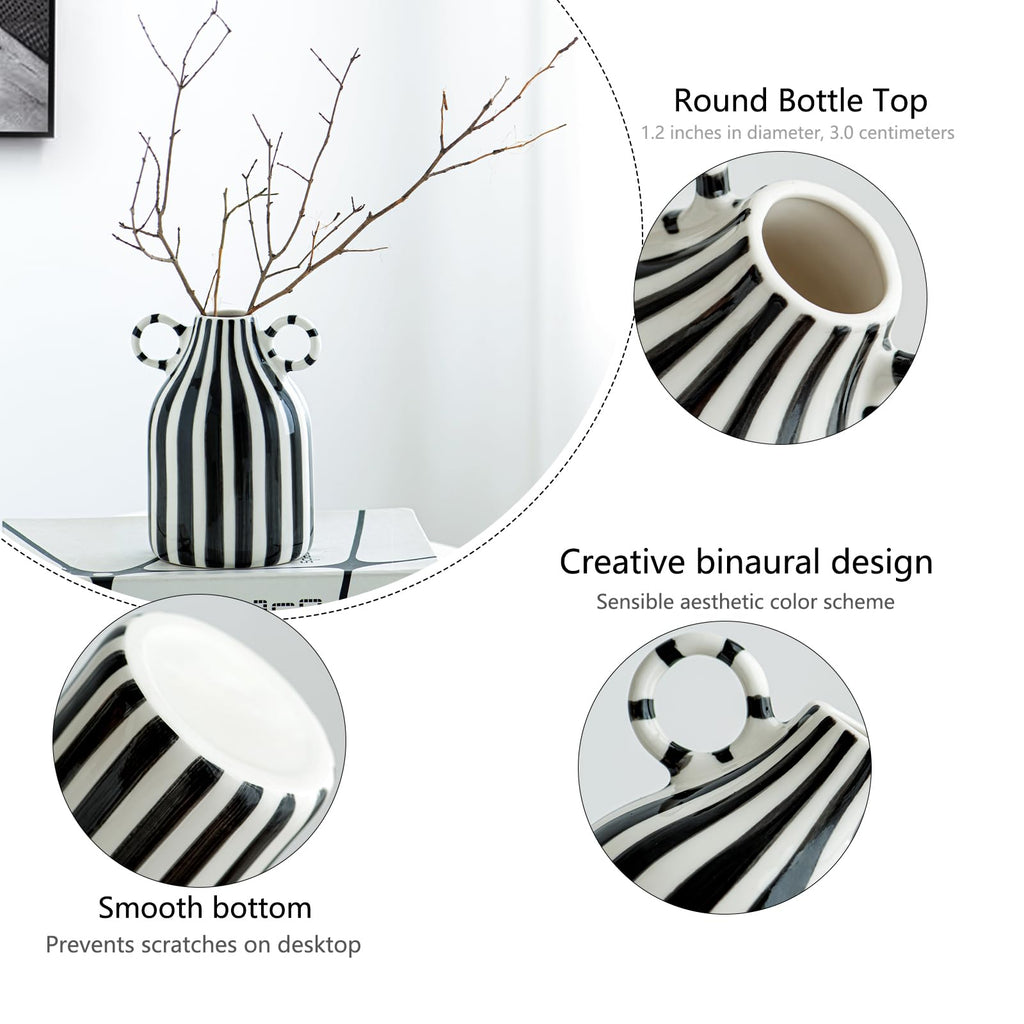 LCCCK Red and White Ceramic Vase, Mid Century Modern Striped Small Vases for Flower&Pampas Grass Centerpiece, Red White Checkered Vase for Dining Table Kitchen Tabletop Minimalist Decorative