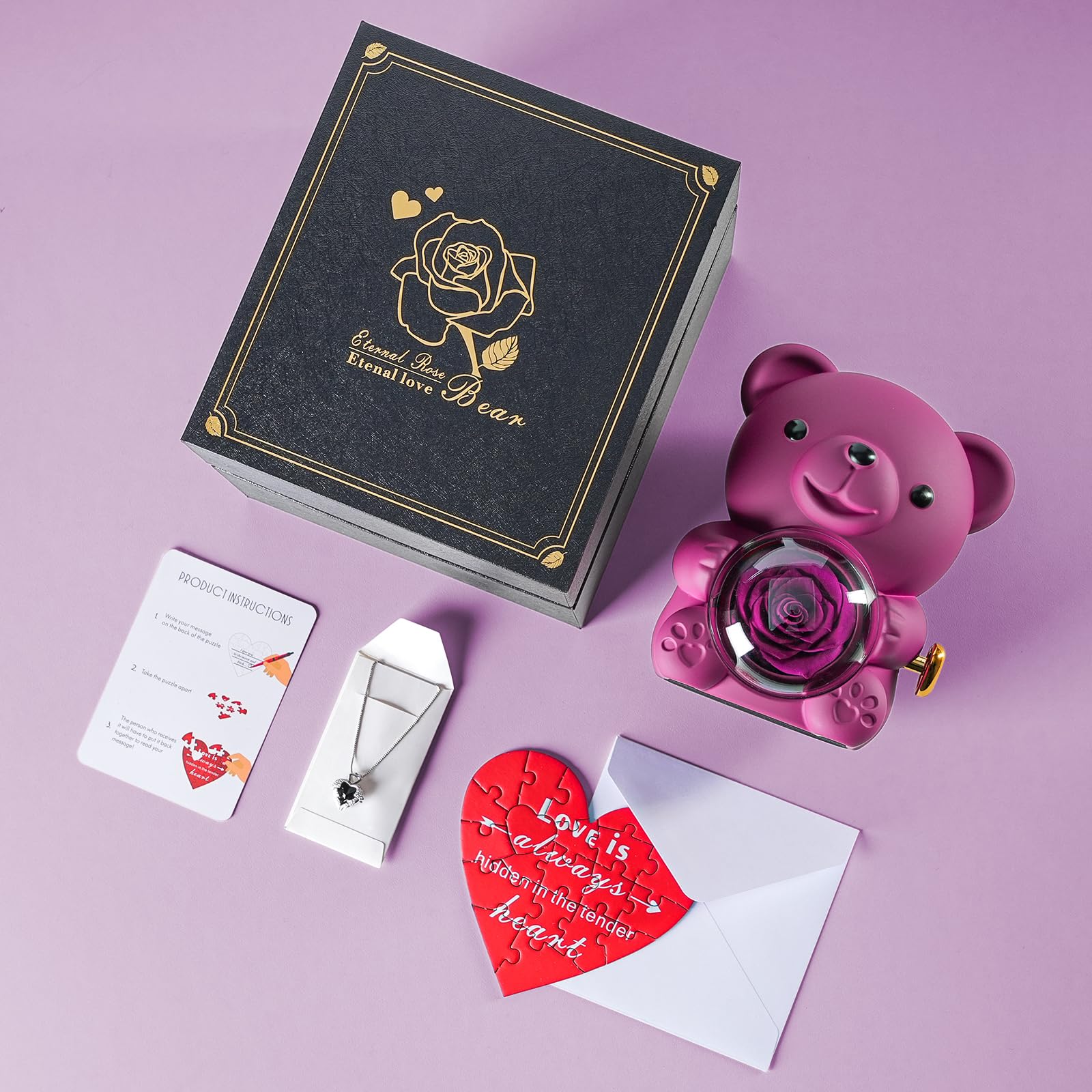 Cute Teddy Bear with Preserved Rose - A Real Rose Flower in Bear with Elegant Gift Box - Romantic Gift for Her in Mother's Day, Weddings, Anniversaries, and Bridal Showers (Red)