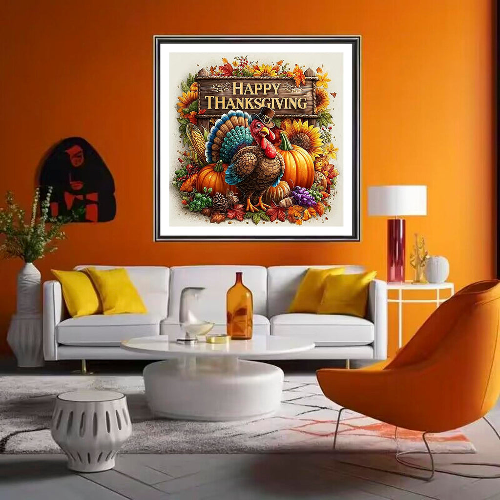 DIYDECORFUN Thanksgiving Turkey Diamond Painting Kits for Adults, 5D Fall Diamond Art Kits for Beginners, Full Round Drill Diamond Dot Painting Gem Art Kits,Home Wall Decor 13.8x13.8 Inch