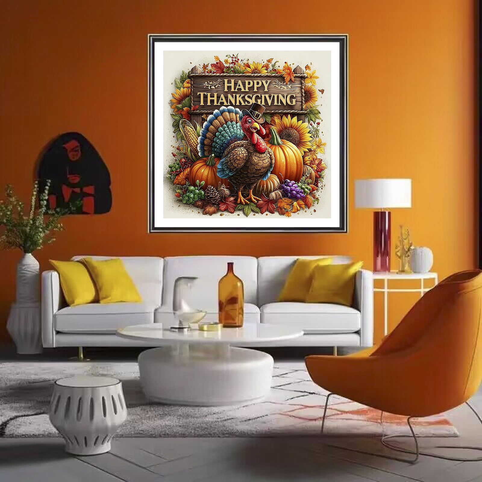DIYDECORFUN Thanksgiving Turkey Diamond Painting Kits for Adults, 5D Fall Diamond Art Kits for Beginners, Full Round Drill Diamond Dot Painting Gem Art Kits,Home Wall Decor 13.8x13.8 Inch