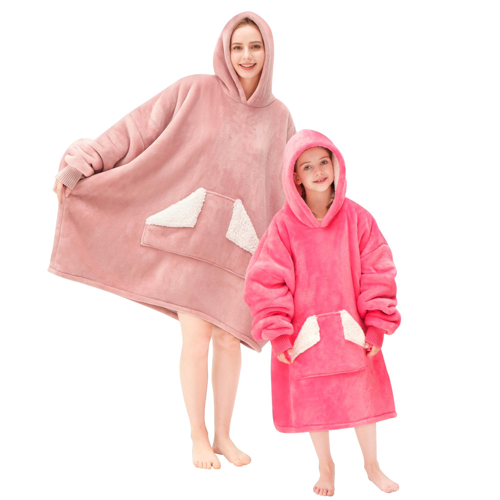 Touchat Wearable Blanket Hoodie, Oversized Sherpa Fleece Sweatshirt Blanket with Giant Hood Pocket and Sleeves for Adult, Warm & Cozy Grey Blanket Gifts for Women
