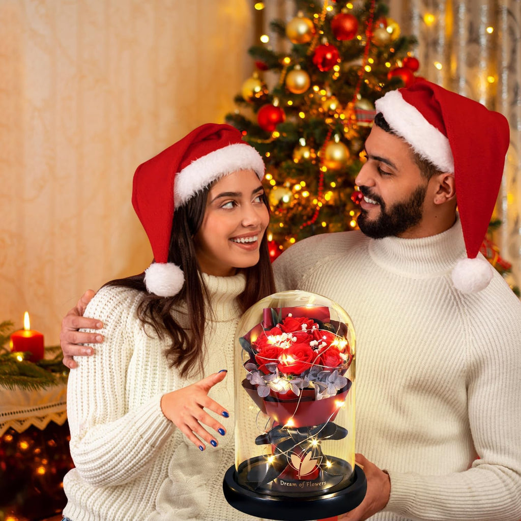 Beauty and The Beast Rose for Mom, Birthday Gifts for Women, Light Up Roses, Glass Dome Rose with LED Lights, Red Roses, Women's Gift for Mom Wife Grandmother