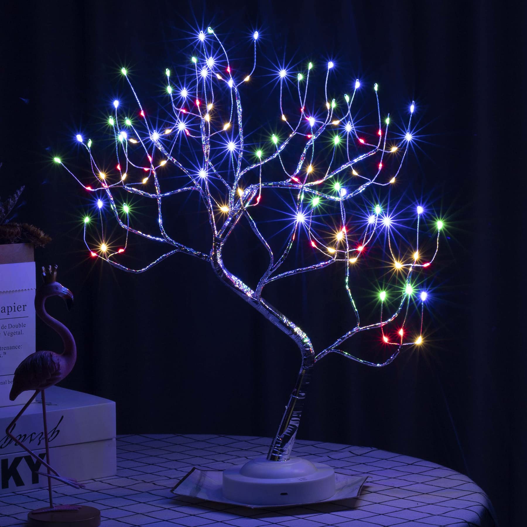 FuChsun Tabletop Bonsai Tree Light 108 LED Fairy Artificial Tree Lamp fot Room Party Home Centerpieces Decoration, Battery/USB Operated (Galaxy Glow Silver Branch)