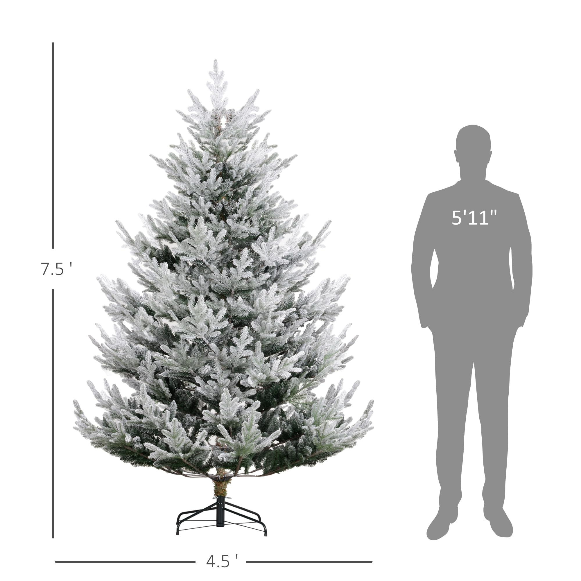 HOMCOM 7.5 Foot Artificial Christmas Tree, Nordic Pine Hinged Xmas Tree with 1218 Realistic Branches, Wide Steel Base, Auto Open, Green