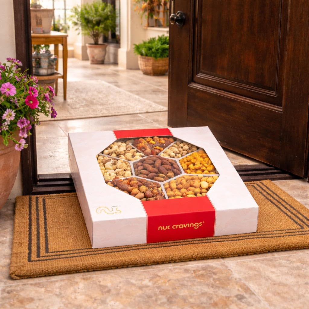 NUT CRAVINGS - Fathers Day Treats, Gift For Dad, Mixed Nuts Heart Shaped Gift Basket, Love in A Box (6 Assortments, 2 LB) Romantic Food Arrangement, Healthy Snack Care Package, Food Assortments