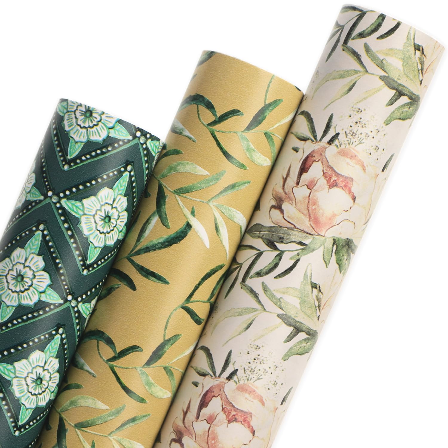 Ribbli Birthday Wrapping Paper Iridescent Gift Wrapping Paper Mini Roll, 3 Rolls Happy Birthday Polka Dots Stripes Printed Assortment - 17 inch x 120 inch(10feet) Per Roll