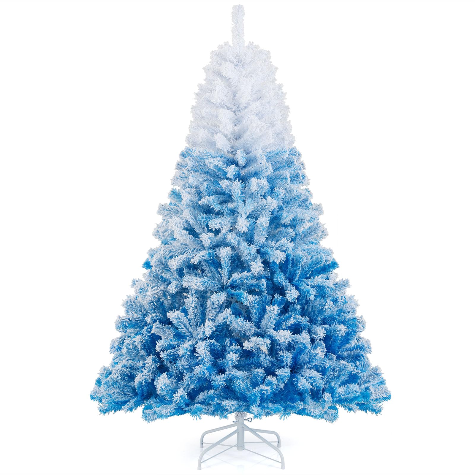 Goplus 7FT Pre-Lit Artificial Christmas Tree Auto-Spread/Close up Branches 11 Flash Modes with Multicolored 400 LED Lights & Metal Stand