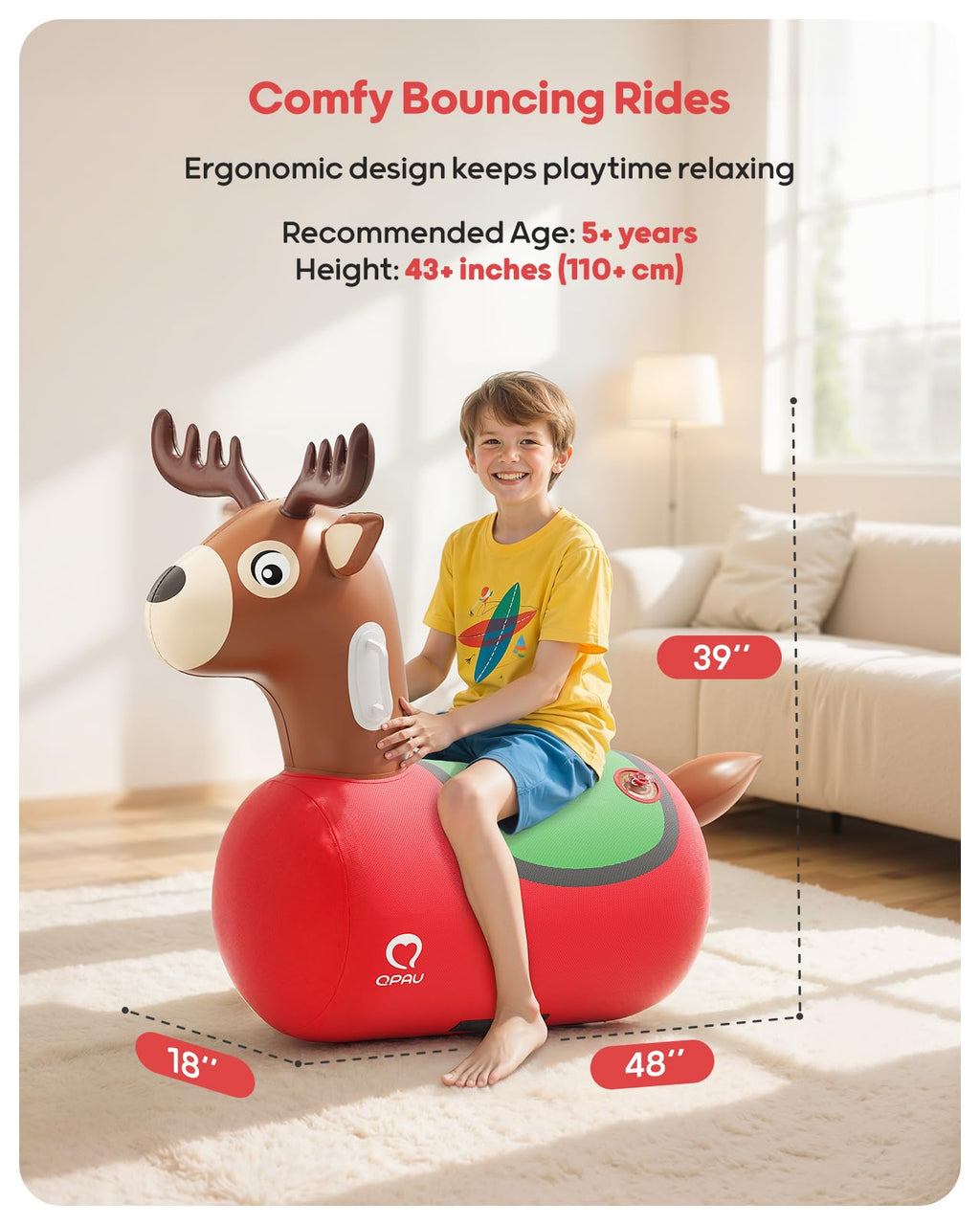 QPAU Inflatable Bouncy Dinosaur Toys 2 PCS with Hand Pump, Heavy Duty Giant Bouncy Pal, 220lbs Load Capacity, Ride On Bouncy Animal Hopper Toy, Indoor Outdoor Bouncers for Kids Girls Boys Ages 5+