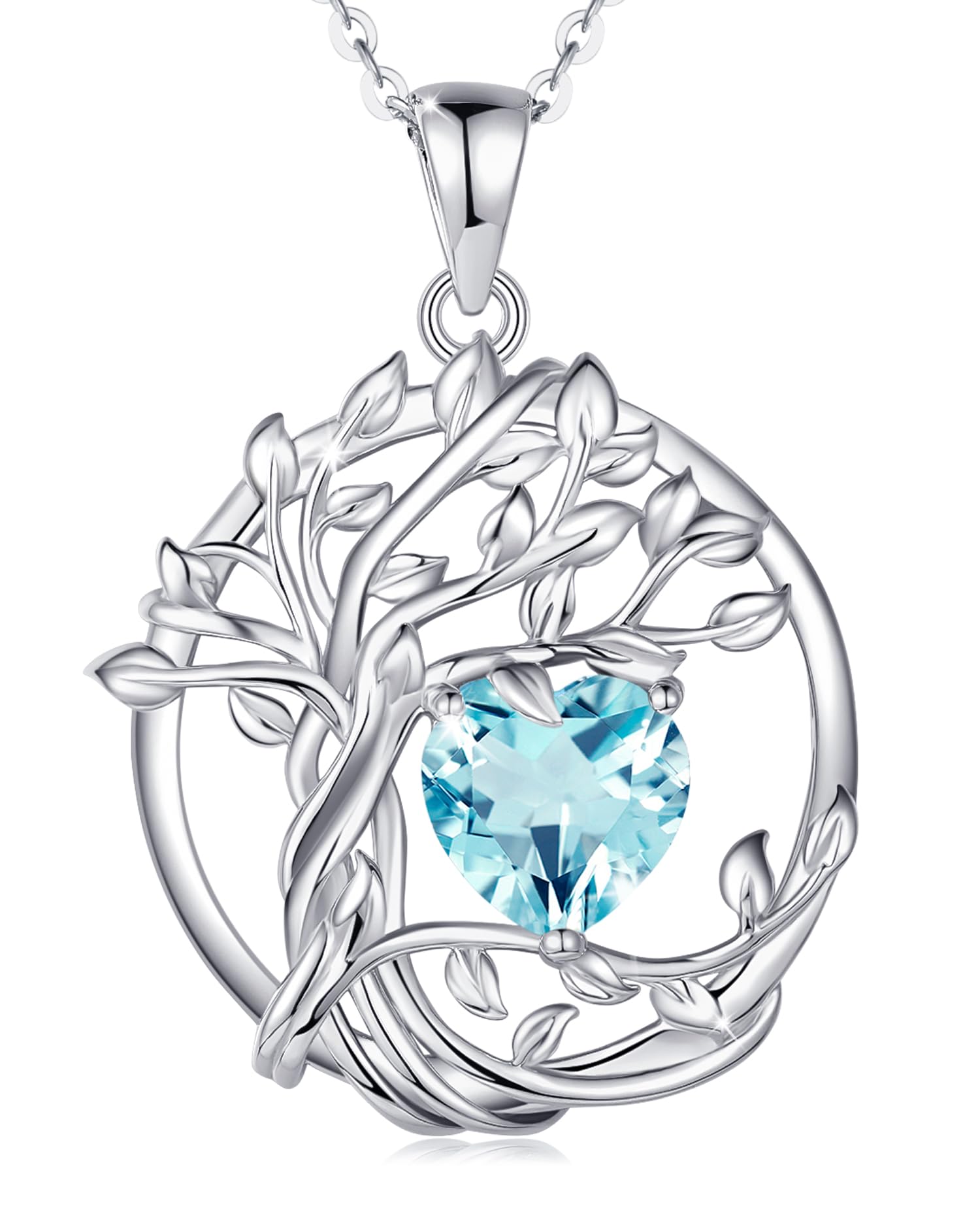 FANCIME Tree of life Birthstone necklace Sterling Silver Pendant Birthstone Necklace Gemstone Anniversary Birthday Jewelry Mothers Day Gifts for Mom Her Wife